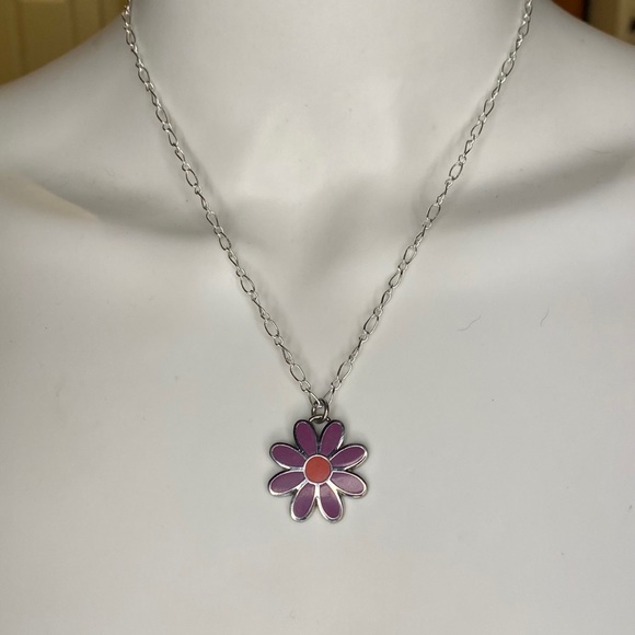 Coach Purple Flower .925 Sterling Silver Necklace